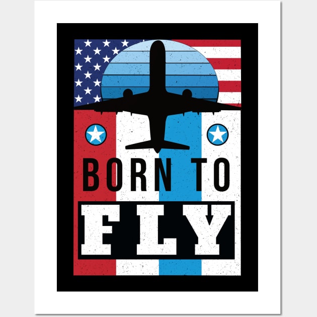 Retro Born to Fly aviation design Wall Art by HometownArtDesign